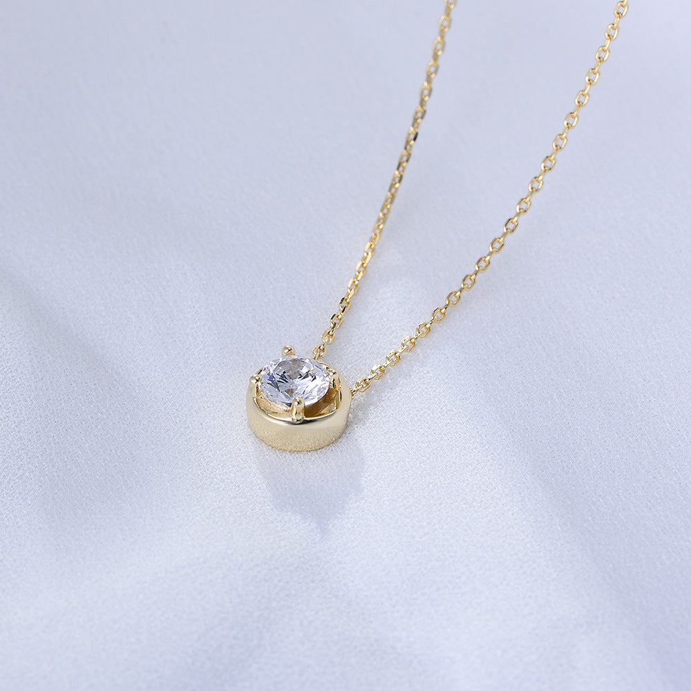 925 Sterling Silver Hollow Single Zircon Necklace High-End Exquisite