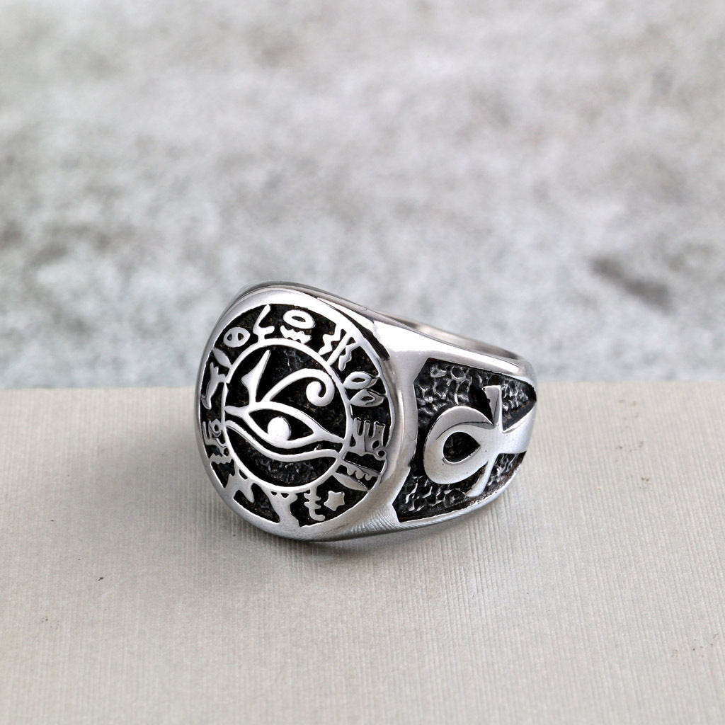 Vintage Cross Egyptian Stainless Steel Men's Ring