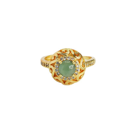 Blue-Water Jadeite Claw-Set Ruyi Ring
