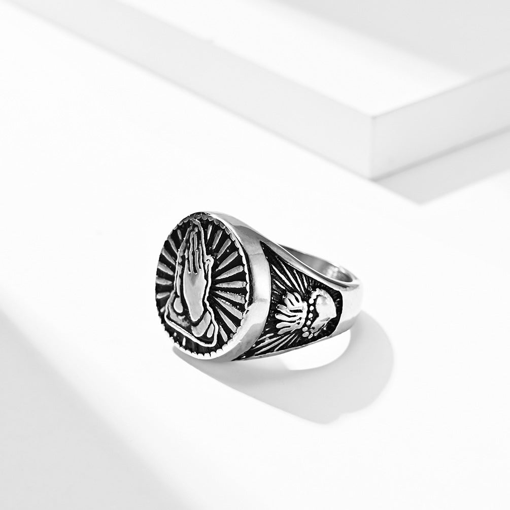 Prayer Hand Ring Planderful Unisex Steel Gold Plated Hip Hop Style Jewelry Vintage