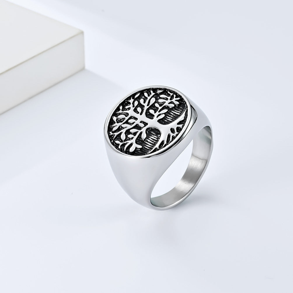 Cross-Border Retro Titanium Steel Life Tree Ring for Men