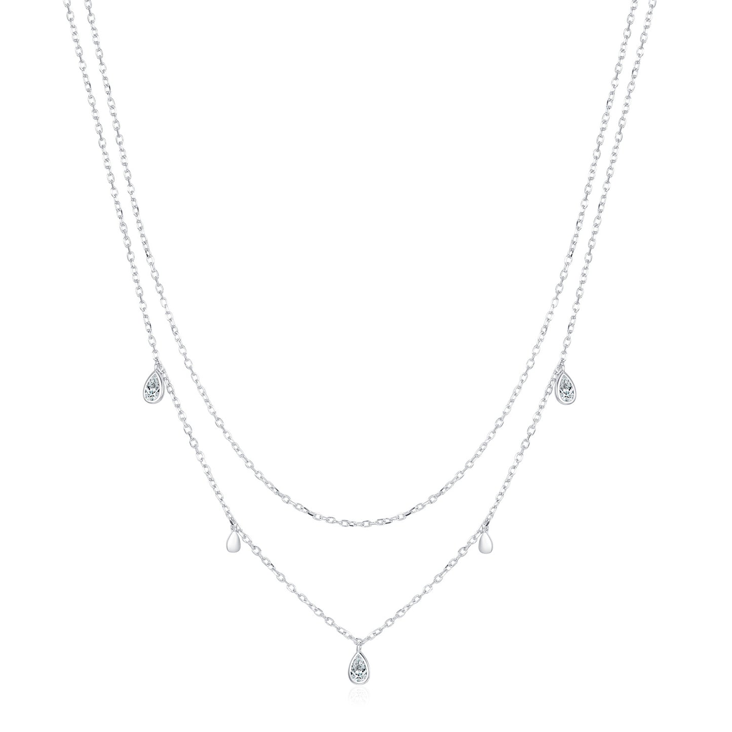Moissanite Sparkling Sterling Silver Water Drop Double Necklace