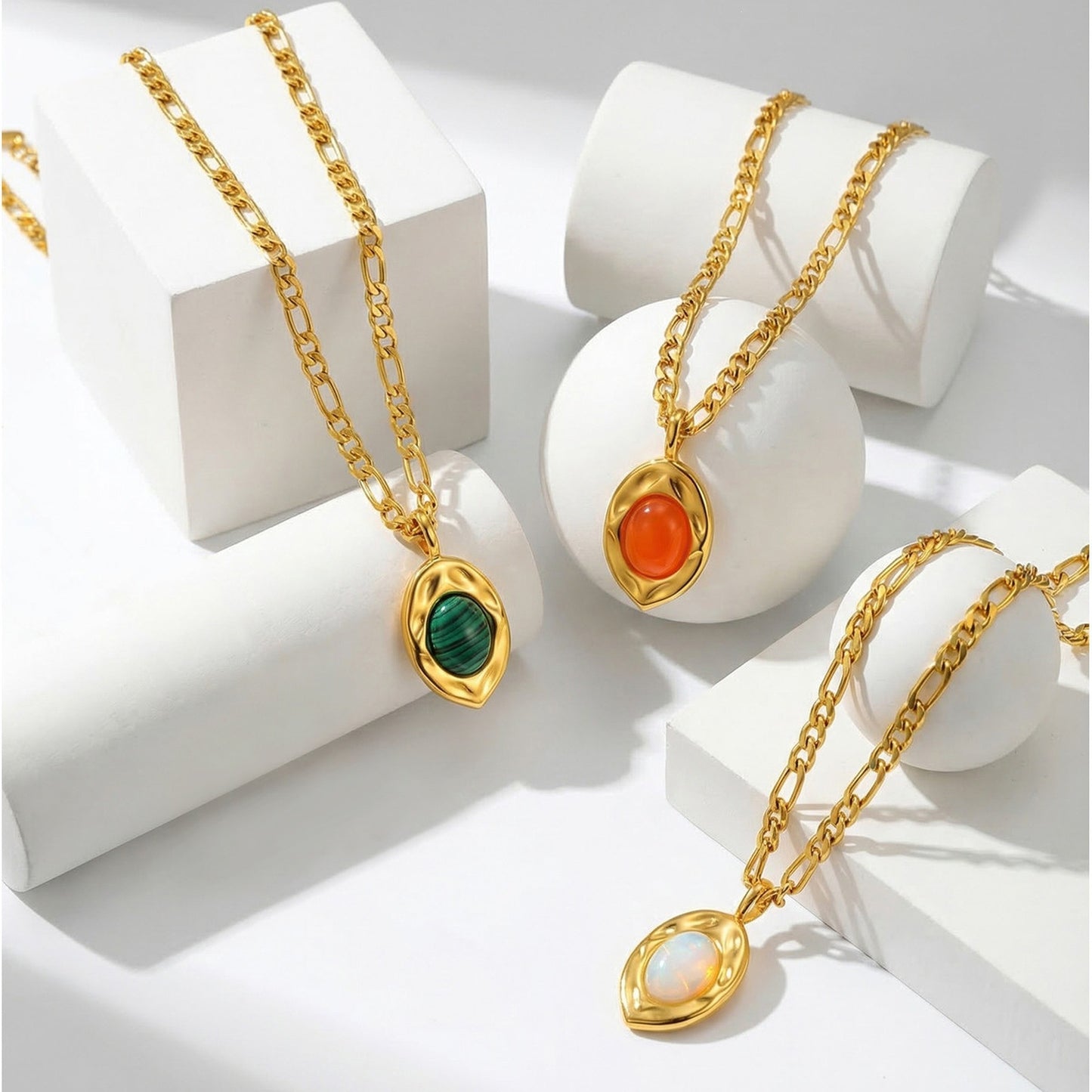 Stainless Steel Natural Malachite Necklace Collarbone Chain
