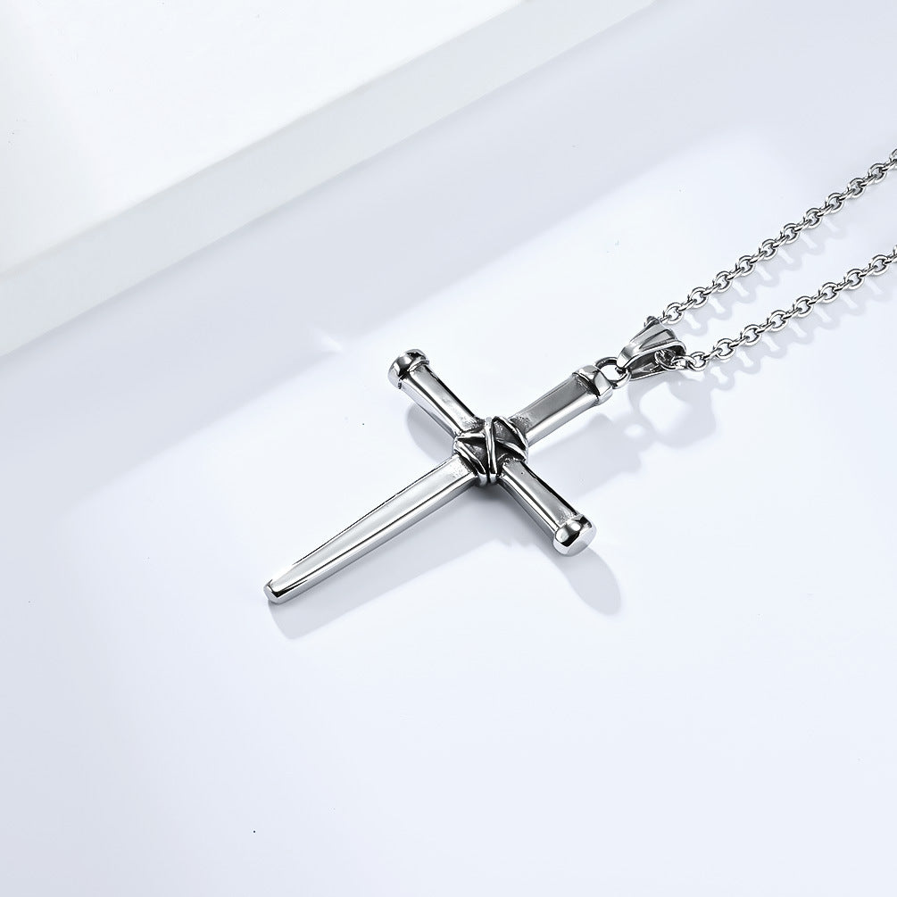 Neutral Cold Wind Retro Forged Steel Nail Cross Necklace for Men