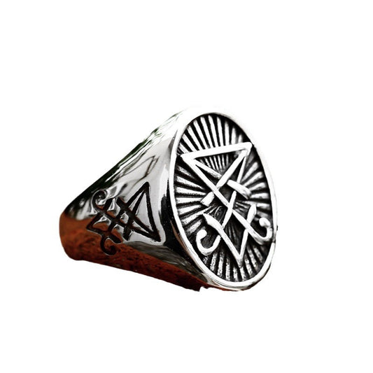 Satanic Devil Ring in Retro Titanium Steel for Men - Wholesale European & American Hand Jewelry