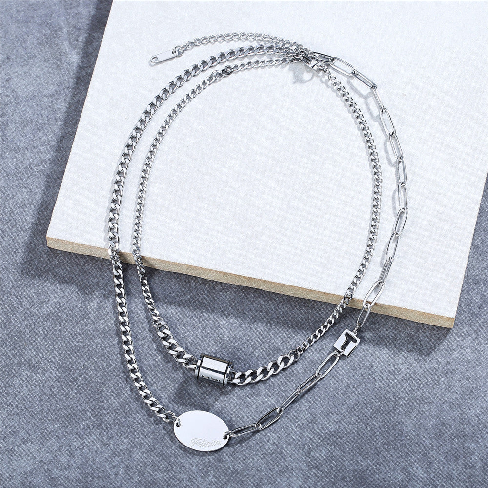 Planderful Titanium Steel Necklace Unisex Minimalist Clavicle Short Round Pendant