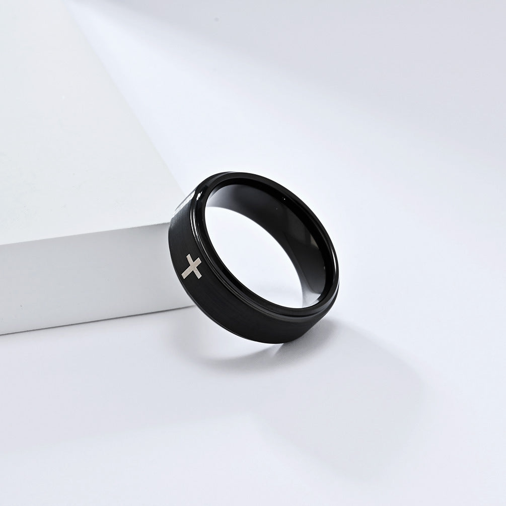 Fashionable Tungsten Steel Cross Ring Personalized Gift