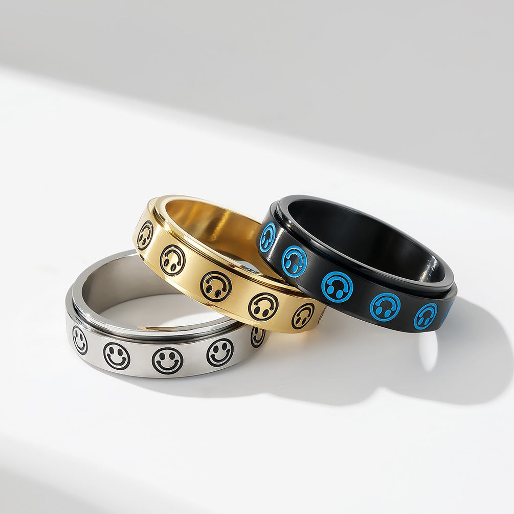 INS Japan and South Korea Smiley Face Rotatable Ring for Men