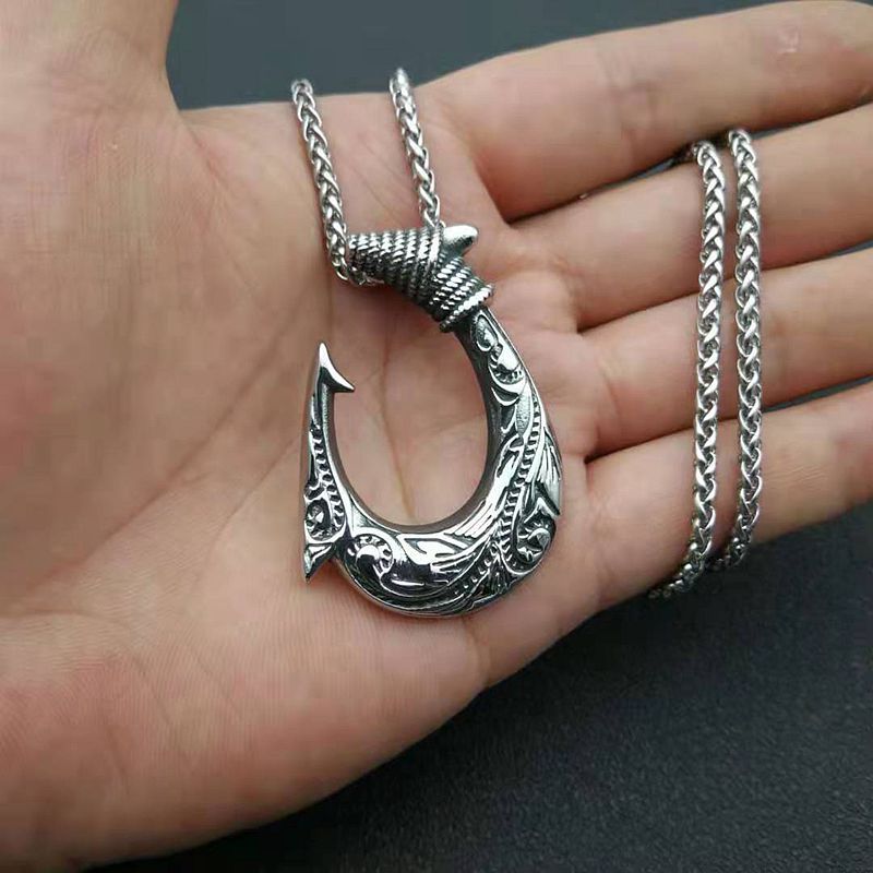 Steel Necklace – Statement Nordic Viking Fish Hook Pendant