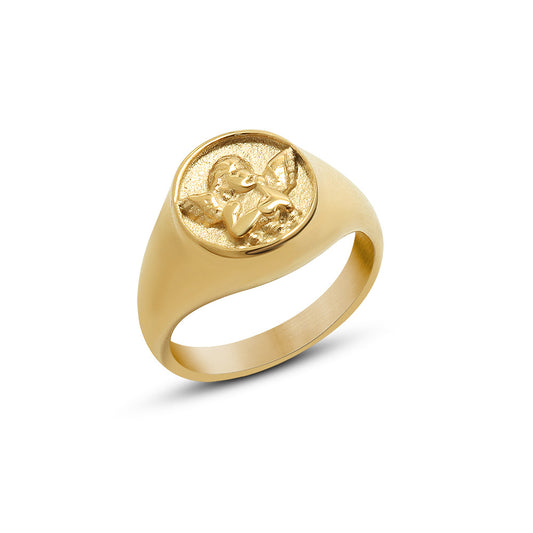 Angel Little Boy Titanium Steel Gold Ring - European and American Style
