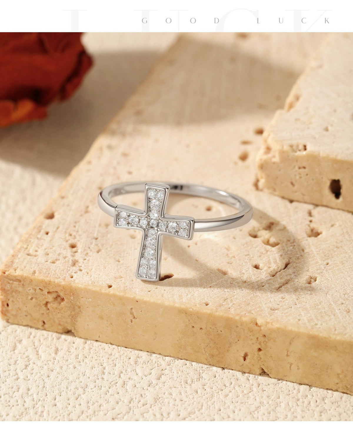 S925 Sterling Silver Cross Moissanite Ring