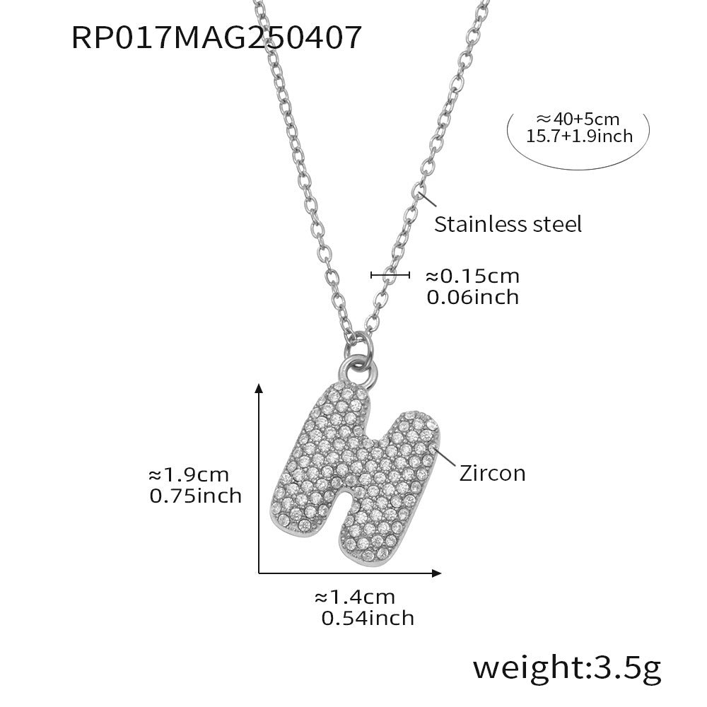 Planderful 26 Letter Zircon Necklace Gold Plated Hip Hop