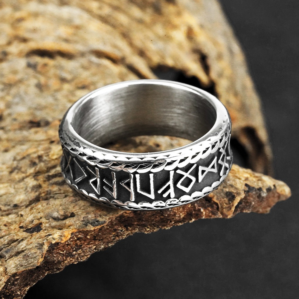 European And American Jewelry Wholesale Men's Titanium Steel Ring Retro Stainless Steel Viking Rune Ring