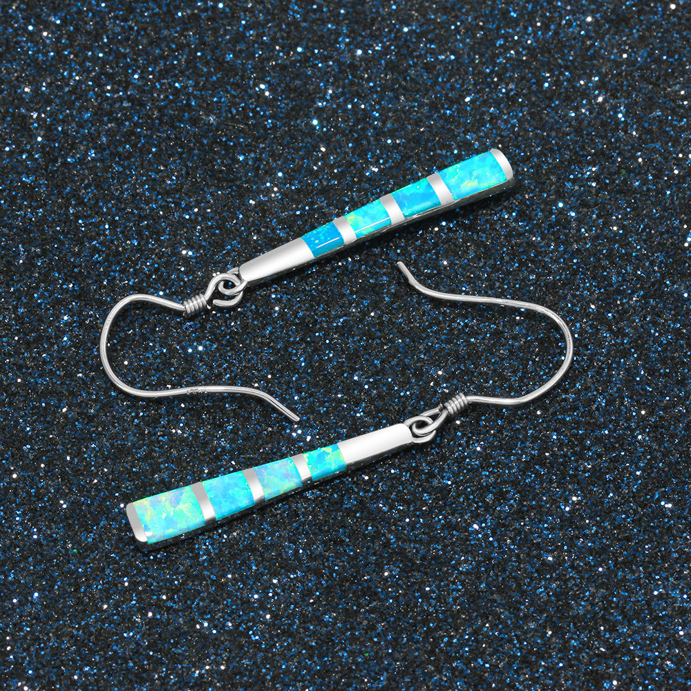 Planderful Jewelry Blue Opal Dangle Earrings Sterling Silver