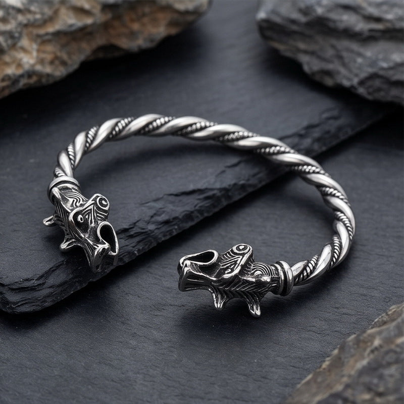 Nordic Viking Double-Headed Animal Head C-Shaped Open Bracelet Double-Headed Dragon