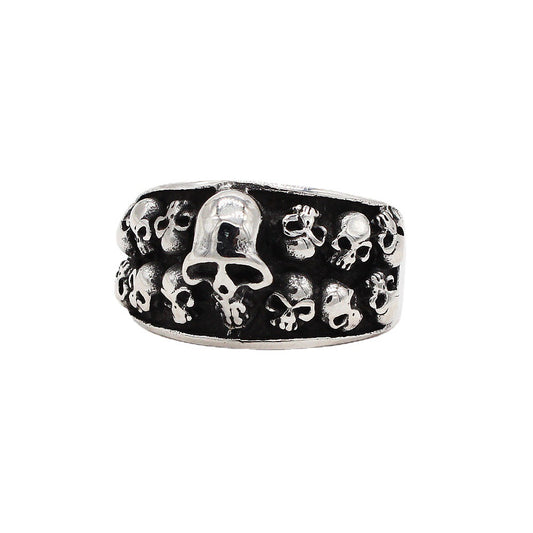 Halloween Gothic Skull Heads Titanium Steel Ring for Men