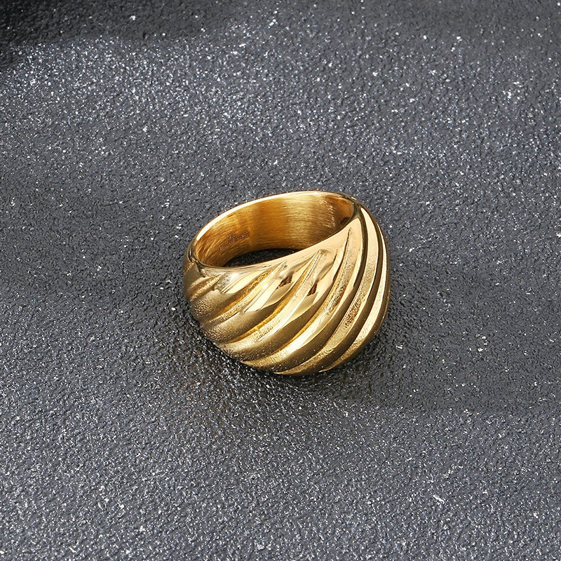 Planderful Mens Ring Twisted Stainless Steel Gold Plated
