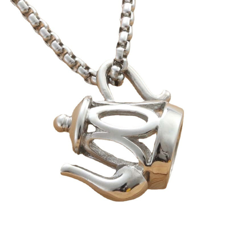 Punk Hollow Stainless Steel Teapot Pendant Necklace for Men - Retro Trendy Design by Planderful