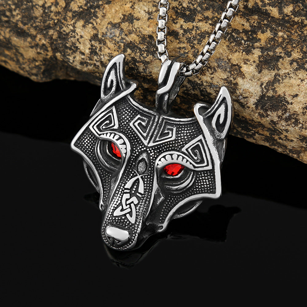 Foreign Trade Explosion Eye Stainless Steel Necklace Celtic Viking Wolf Head Pendant Jewelry for Men