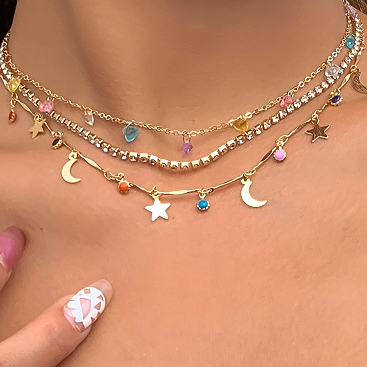 Colorful Tassel Necklace with Star and Moon Ornaments