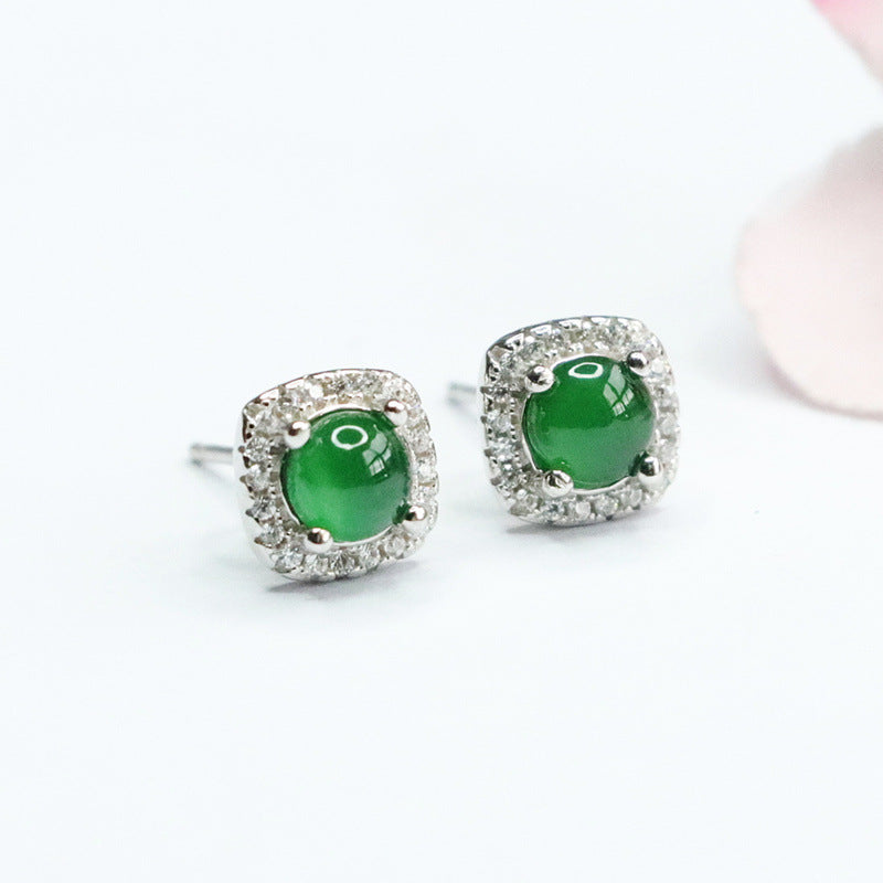 Icy Green Jadeite 925 Silver Stud Earrings