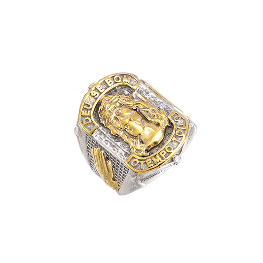 Planderful Everyday Genie Jesus Ring Gold Plated Titanium Steel For Men Hip Hop Inspired Religious Jewelry