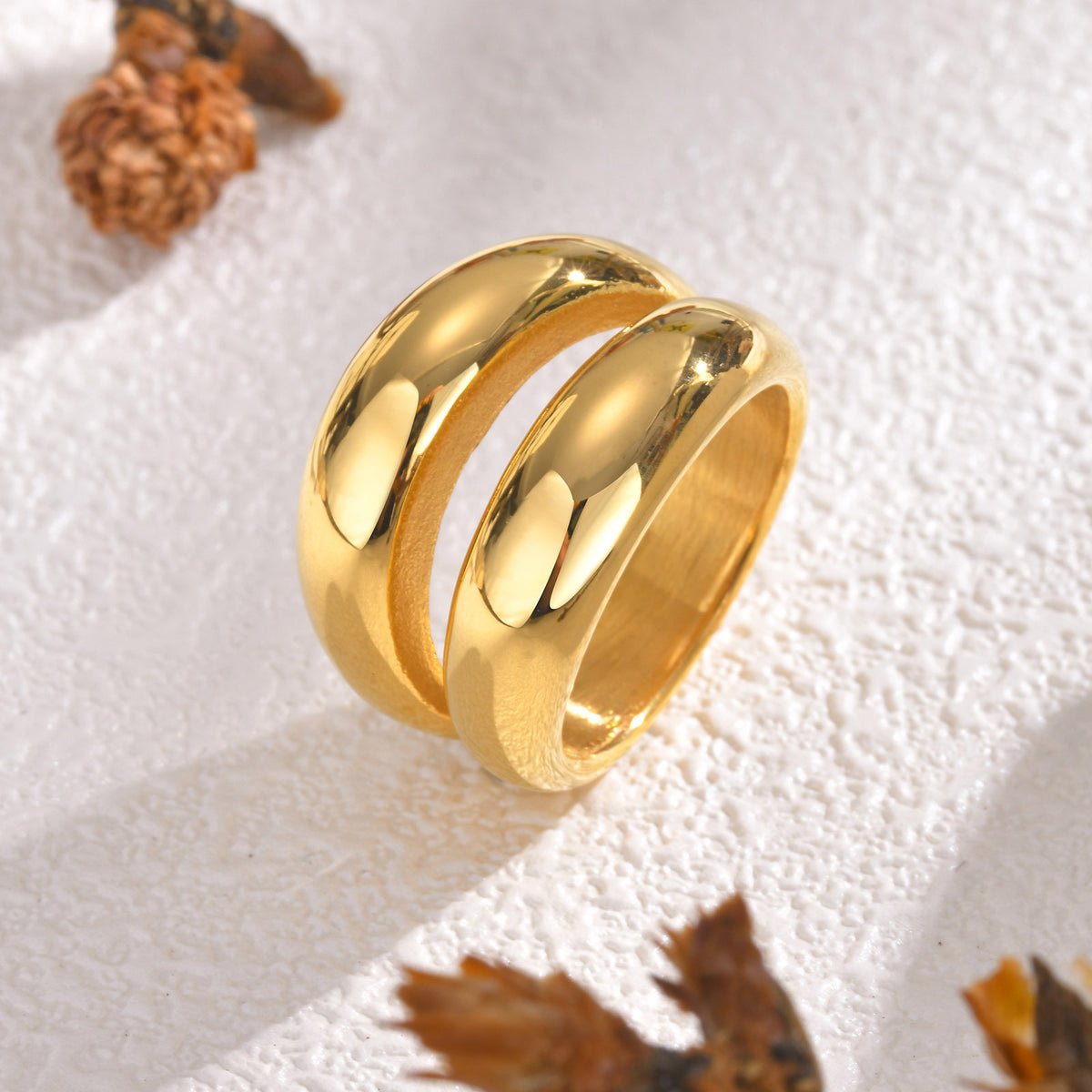 Stainless Steel Smooth Geometric Gold Ring Women