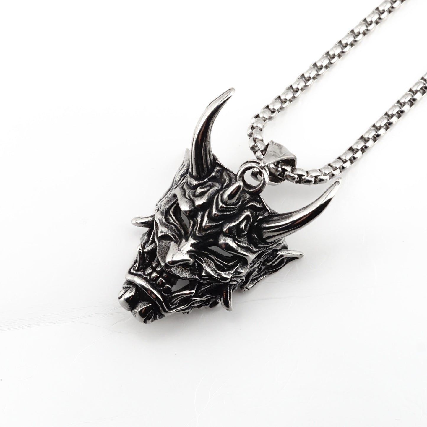 Planderful Prajna Necklace Golden Horn Ghost Mask Pendant For Men Bold Hip Hop Style Stainless Steel