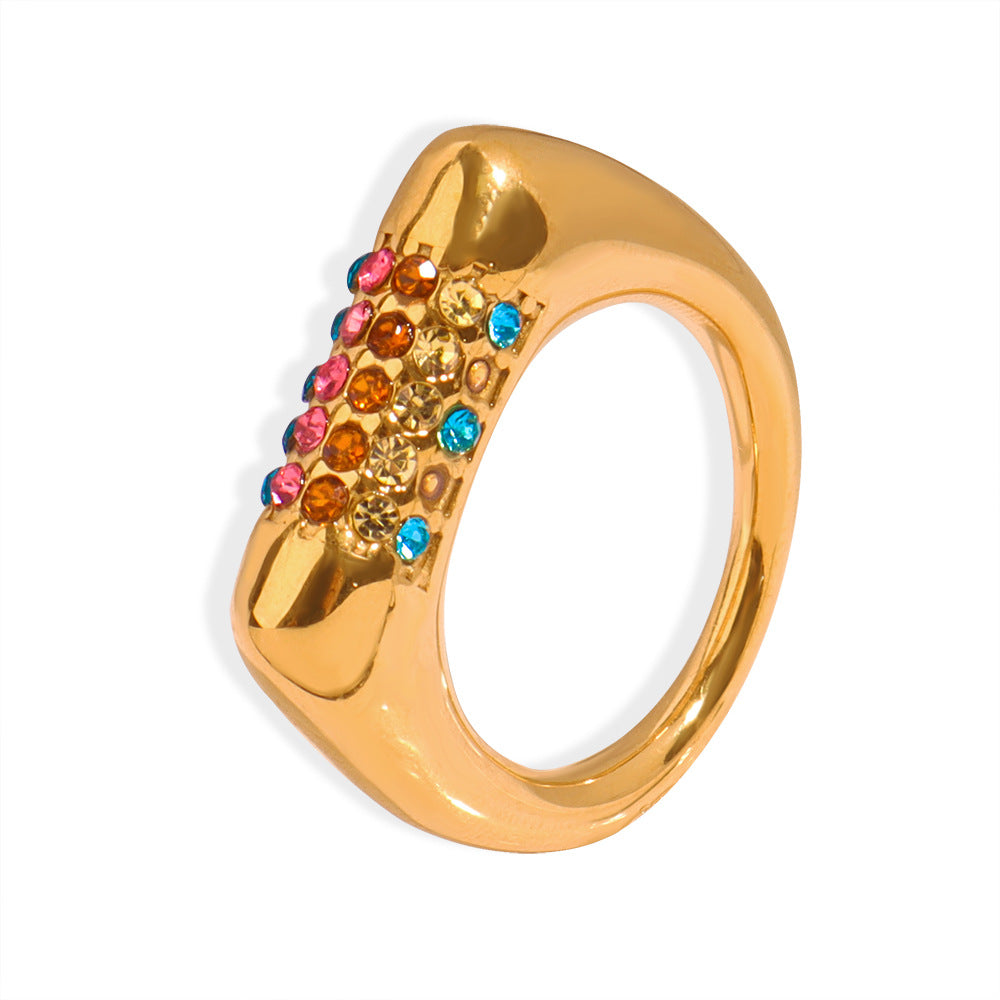 Luxurious Geometric Zircon Gold-Plated Ring - Stylish Women's Jewelry