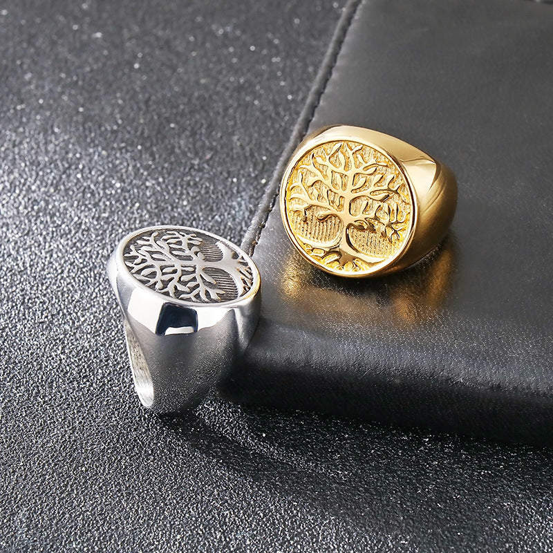 Planderful Punk Tree Of Life Ring For Men Gold Plated