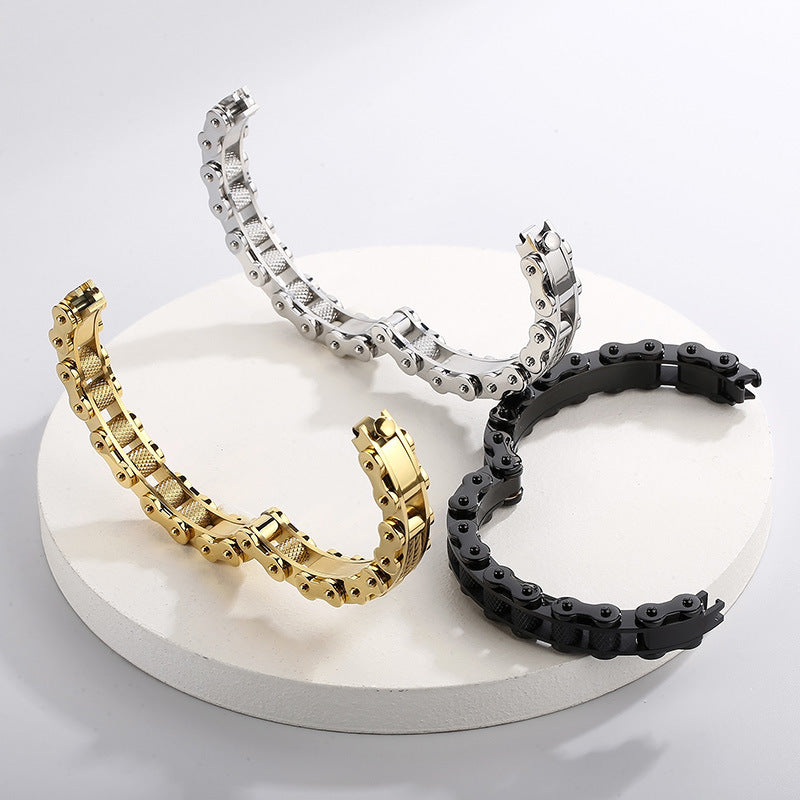 Trendy Steel Wire Bracelet for Men - Rock Fashion Vacuum Electroplated Bicycle Chain Design