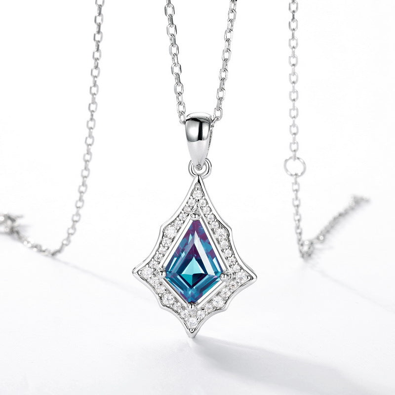 S925 Sterling Silver Lab-Grown Alexandrite Kite Pendant Necklace