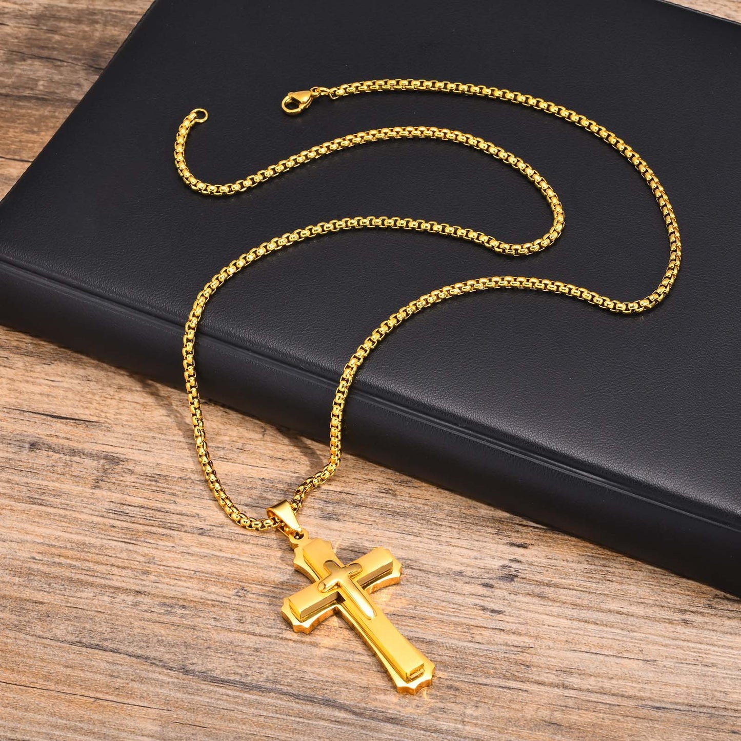 Jewelry European And American Accessories Stainless Steel Three Layer Cross Pendant Necklace For Men