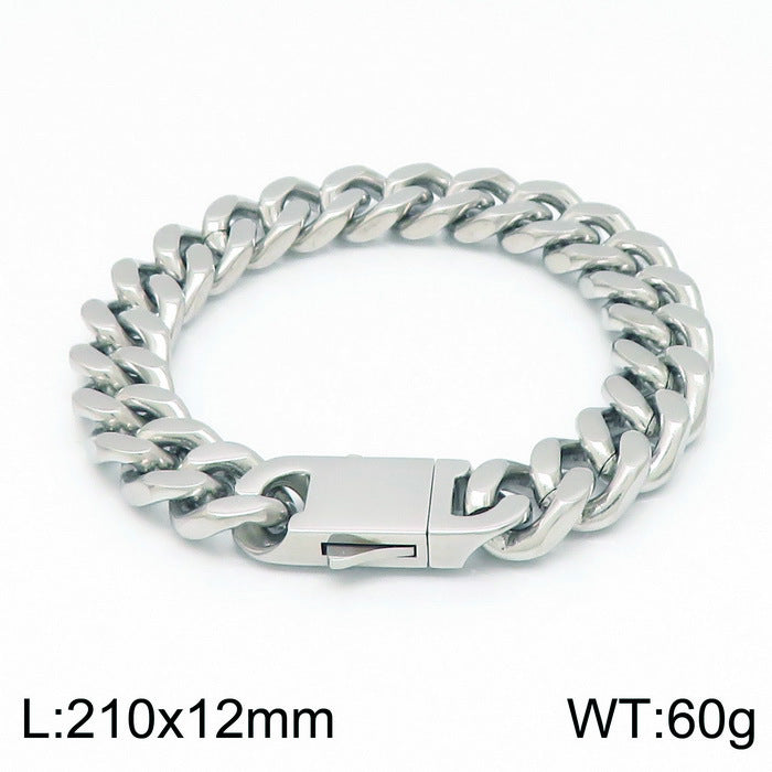 Stainless Steel Cuban Chain Bracelet, Rock Street Men's Vacuum Plated Four-Sided Grinding Square Necklace