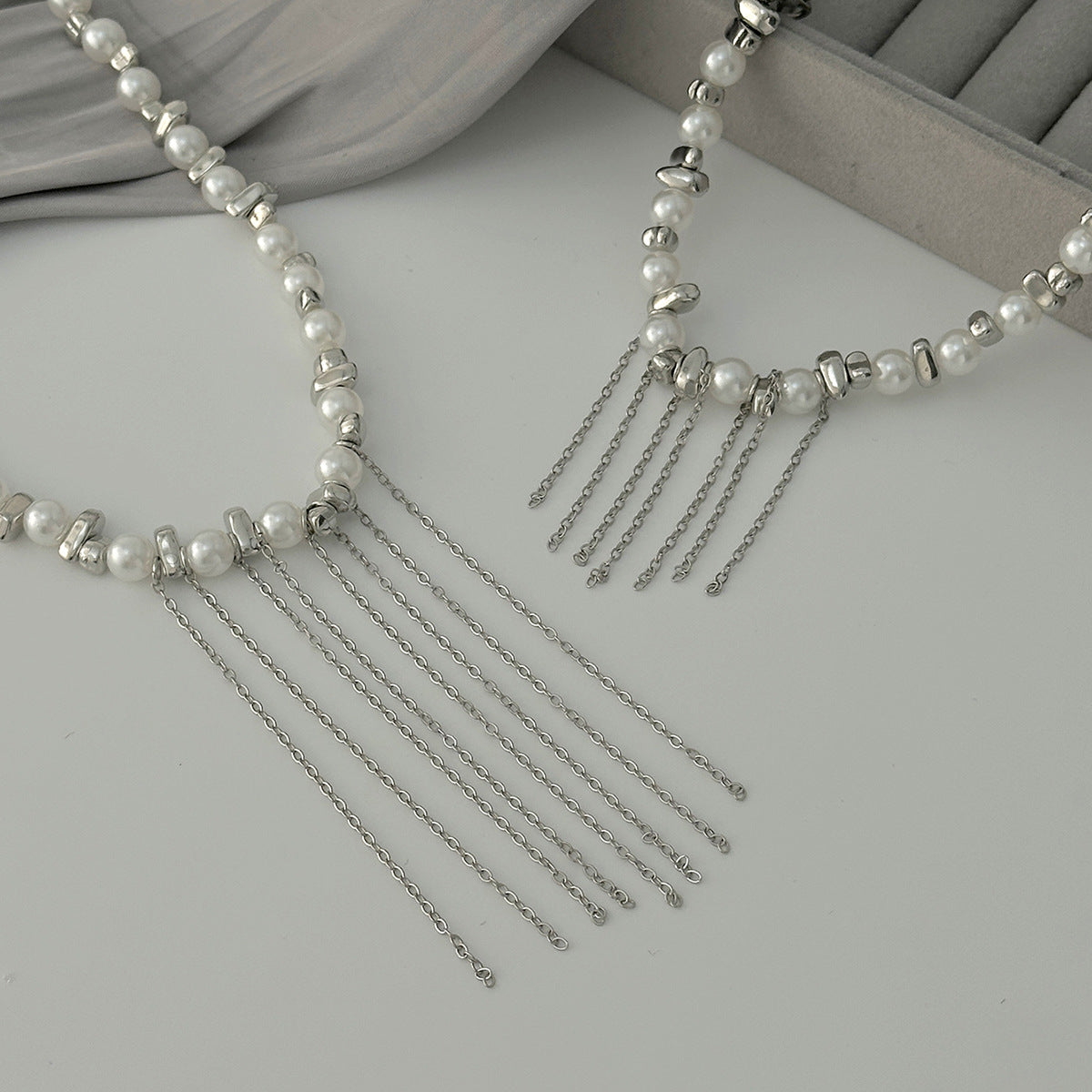 Irregular Pearl Chain Fringe Necklace