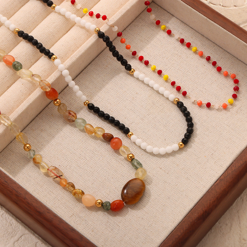 Luxurious Handmade Agate Beaded Necklace with Titanium Gold Plating