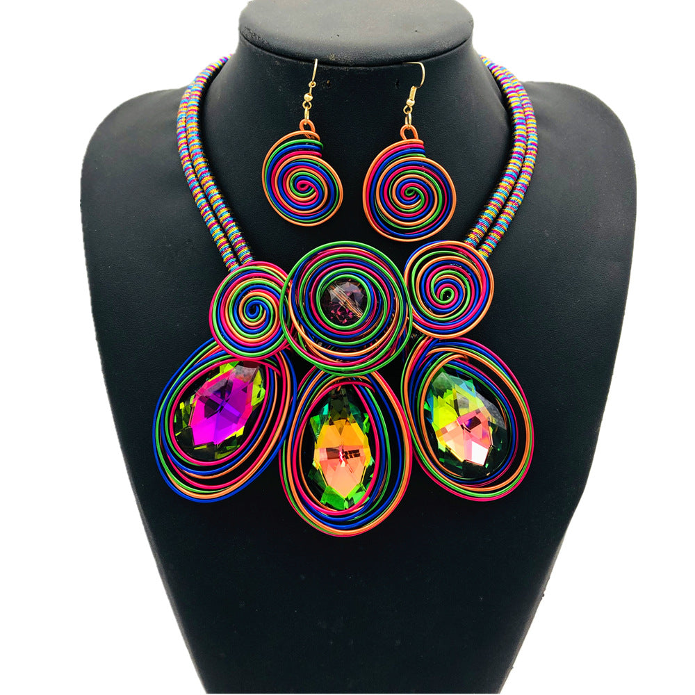 Fantasy Glass Exaggerated Necklace Set - Tribal Collection