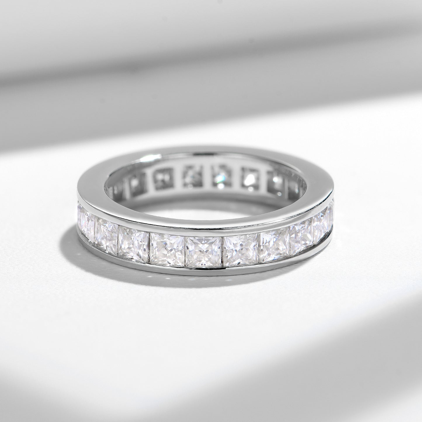 Planderful Shop Moissanite Sparkling Women's 3mm Princess Cut Eternity Ring Set Sterling Silver S925