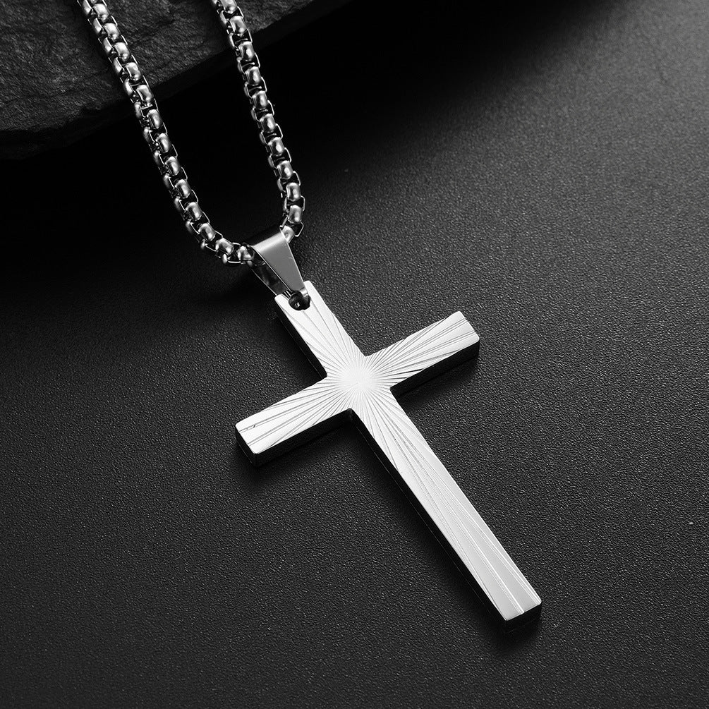 Amazon European And American Style Refraction Light Titanium Steel Cross Necklace Gender Neutral Pendant For Men
