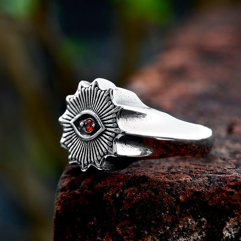 Retro Devil's Eye Gemstone Titanium Steel Ring for Men