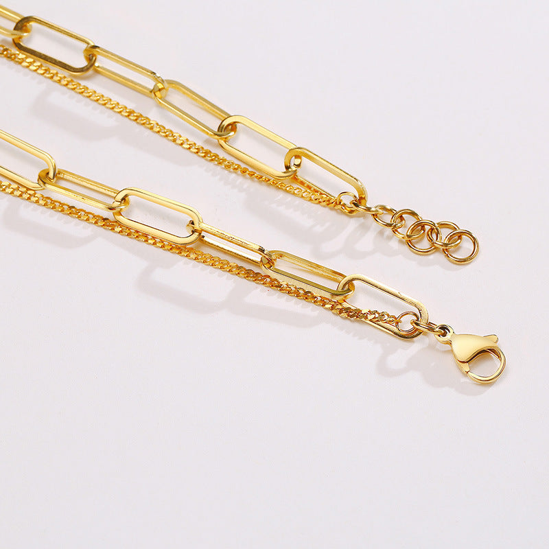Stainless Steel Grinding Chain Double Layer Necklace Jewelry