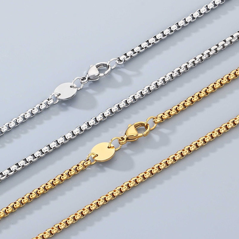 Commuter Versatile Stainless Steel Square Pearl Necklace Plain Chain Men's And Women's'S Factory
