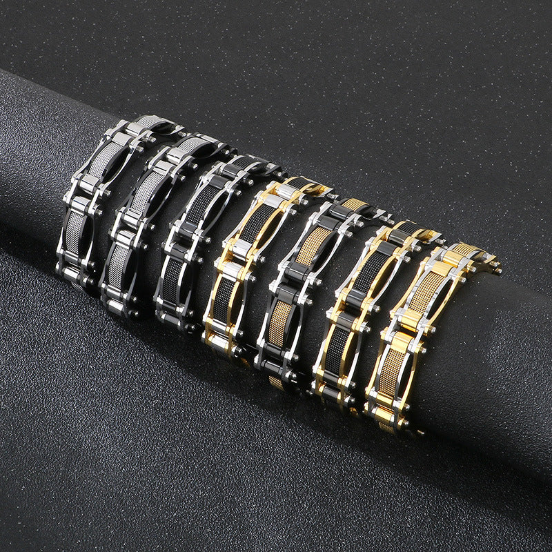 Planderful Mens Tri Color Stainless Steel Bracelet For Men