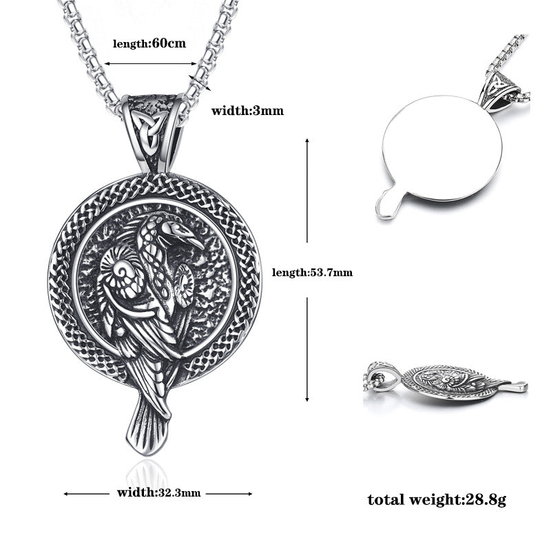 Steel Necklace - Elegant Nordic Talisman Viking Crow Celtic Crow Design For Men Gift For Him