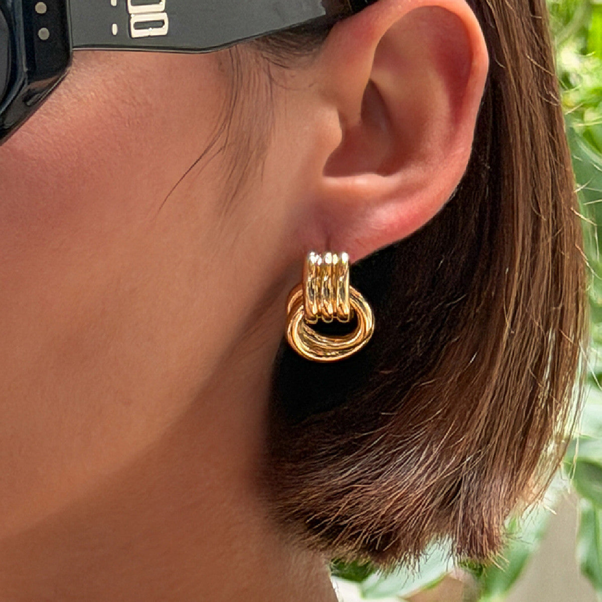 Planderful Vienna Verve Stainless Steel Ring Buckle Stud Earrings With Contrasting Color Lines For Modern Fashion Lovers