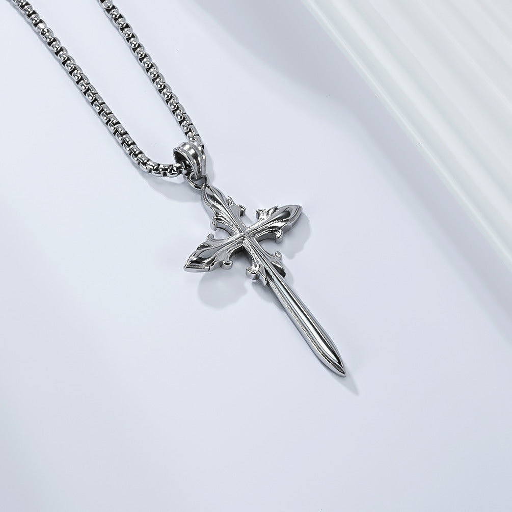 Planderful Cross Pendant Necklace Unisex Titanium Steel Retro Street Goth Protection Statement
