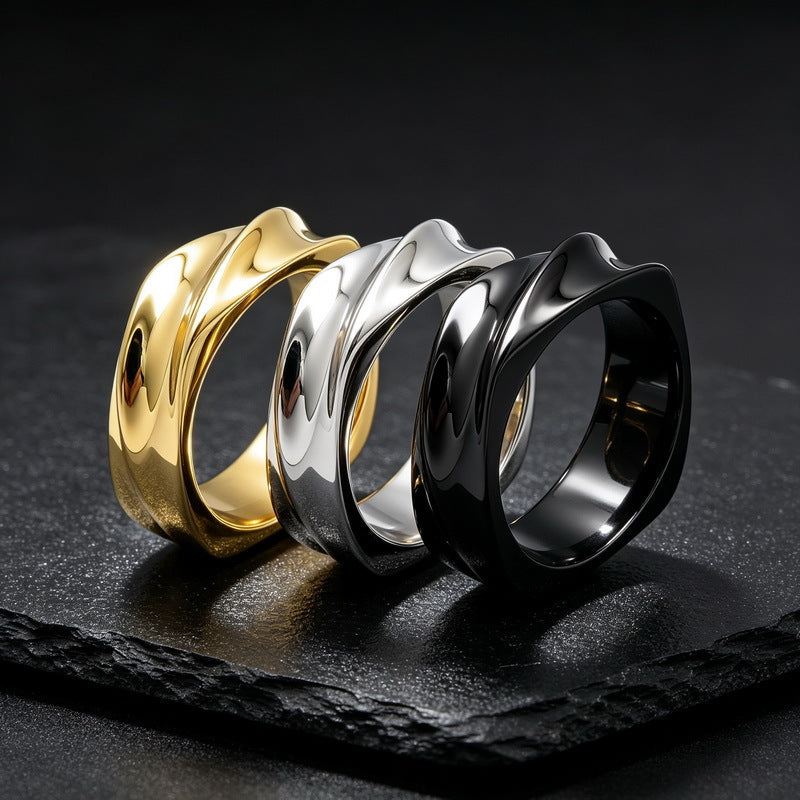 Spiral Twisted Texture Ring, And Twist Ring, Stainless Steel Men's Ring