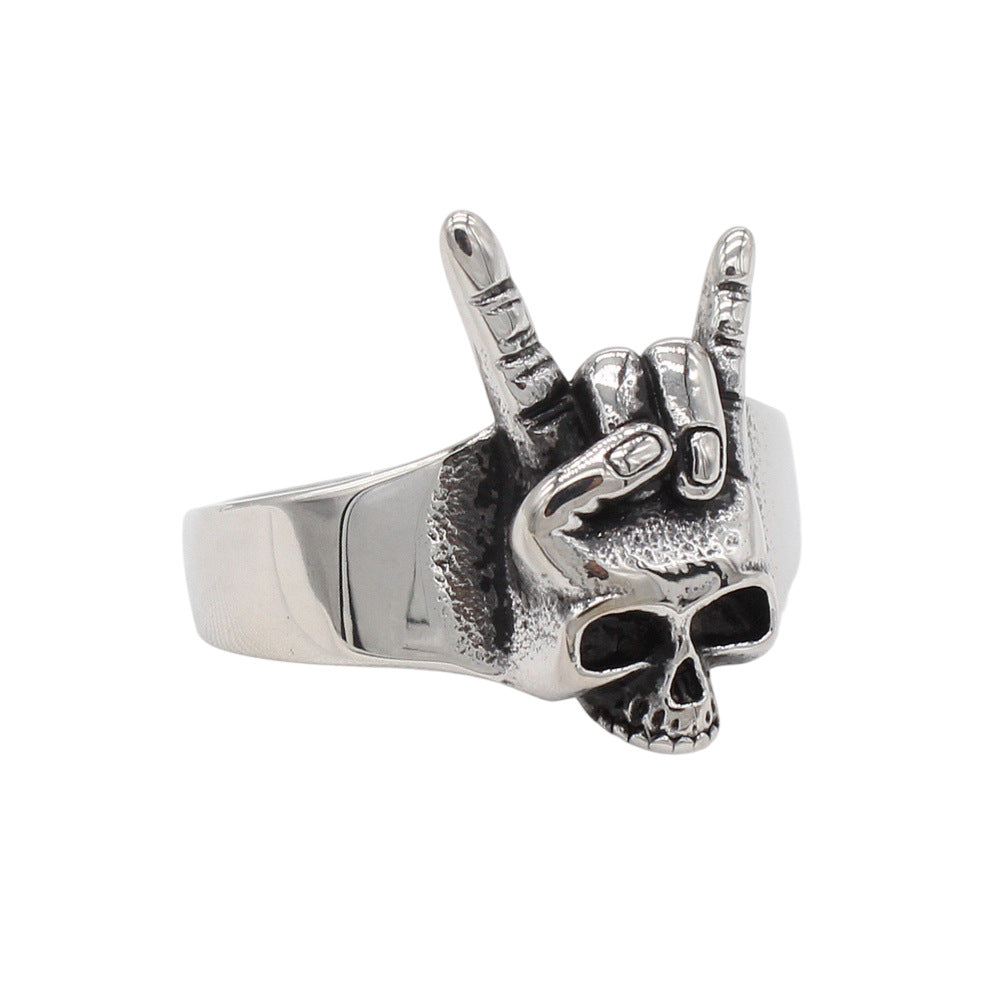 Planderful Jewelry Stainless Steel Skull Ring For Men Retro Rock Style Everyday Genie Collection