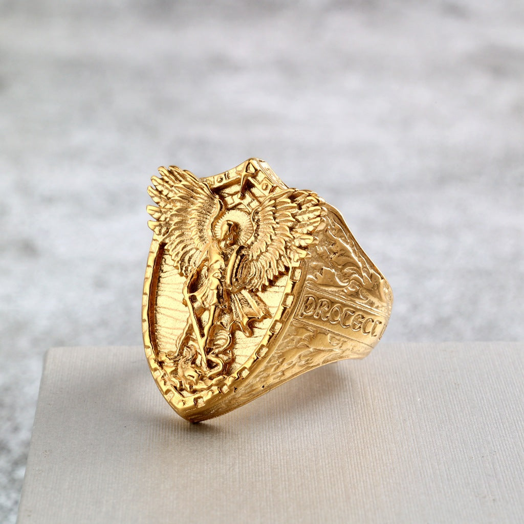 Punk St. Michael Dragon Stainless Steel Men's Ring