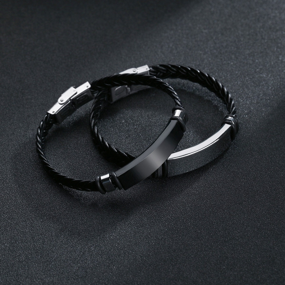 Planderful Leather Twist Stainless Steel Bracelet for Men
